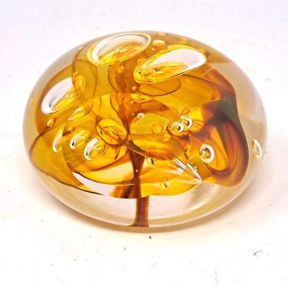 Art Glass Paperweight With Amber Swirl Inside - Picture 3 of 6